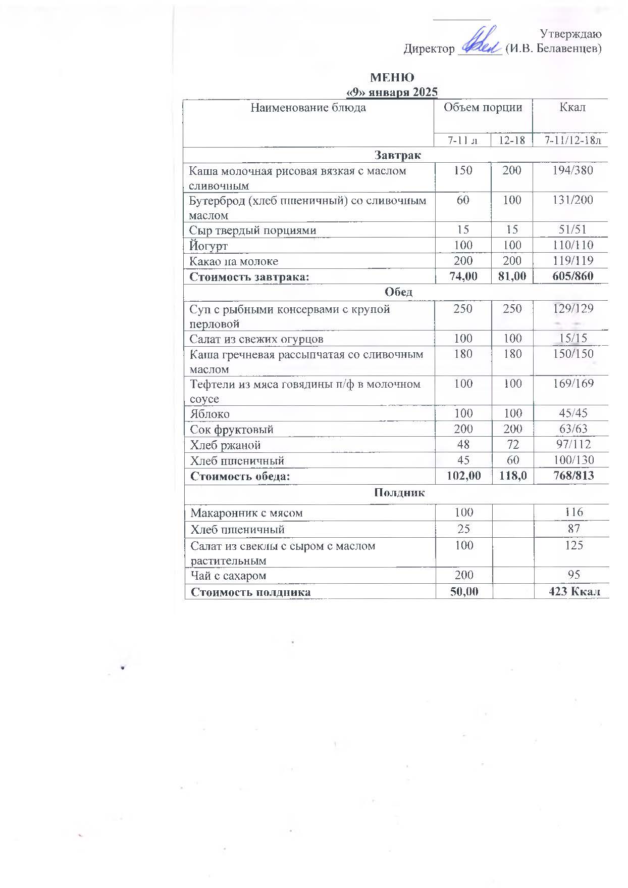 меню 09.01.2025.